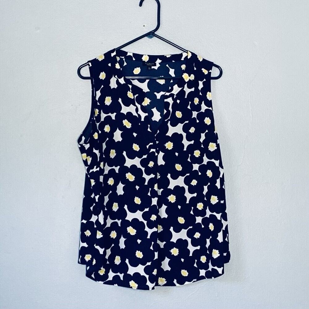 Talbots Top Plus Size 1X Petite Blue Floral Collar Sleeveless Button Up Blouse